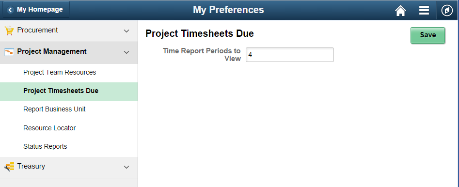 My Preferences - Project Timesheets Due page