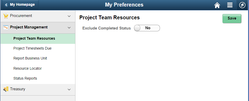 My Preferences - Project Team Resources page