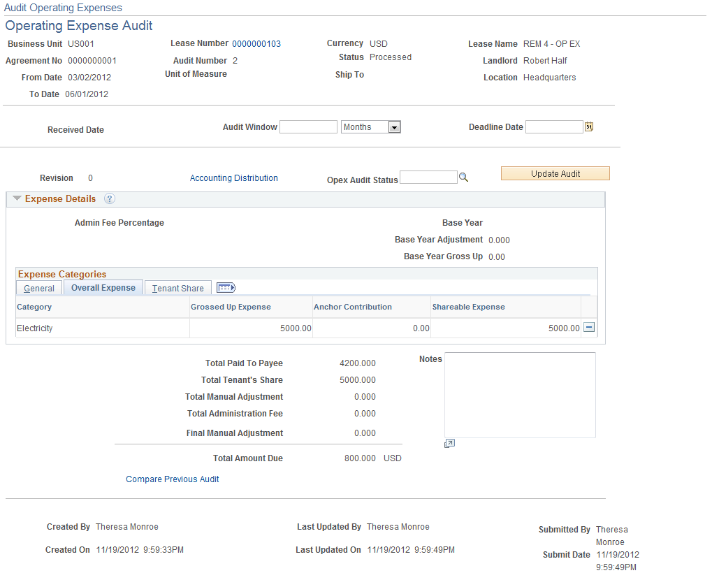 Audit Operating Expenses - Operating Expense Audit page