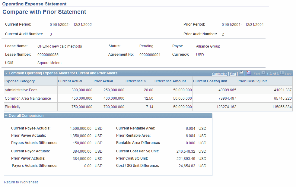 Access the Reconcile Operating Expenses - Compare Operating Expenses with Prior Statement page