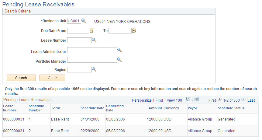Pending Lease Receivables page