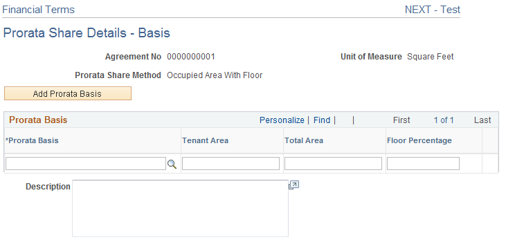 Prorata Share Details - Basis page