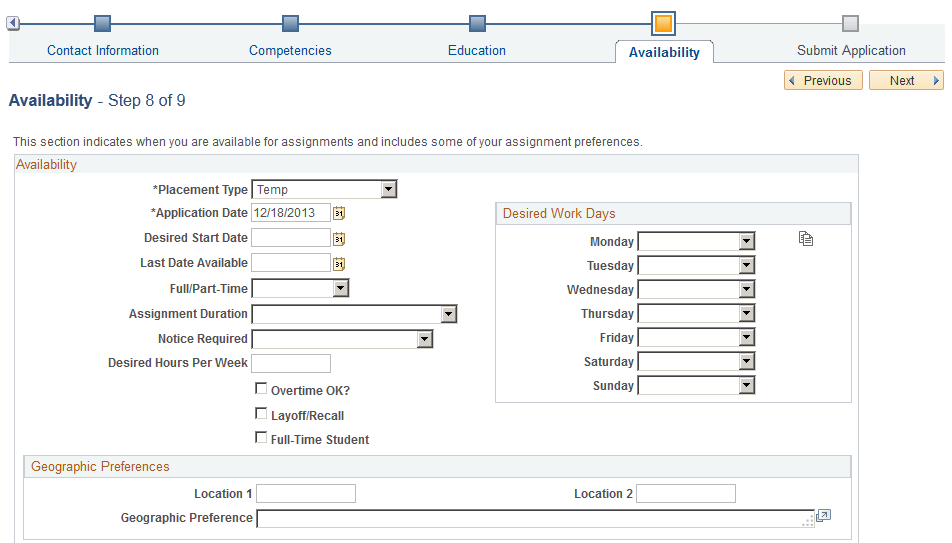 Availability page (1 of 2)