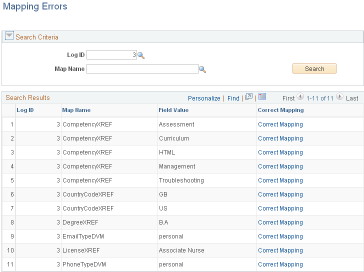 Mapping Errors page