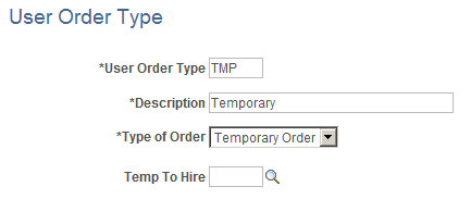 User Order Type Page