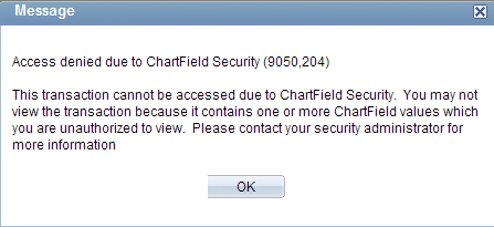 ChartField Security access error message
