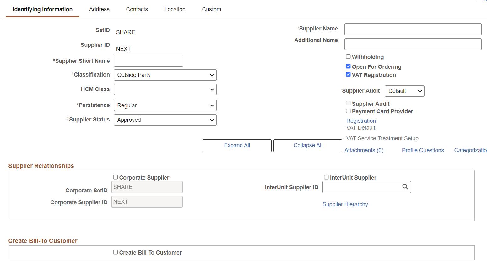 Suppliers - Identifying Information page (1 of 4)