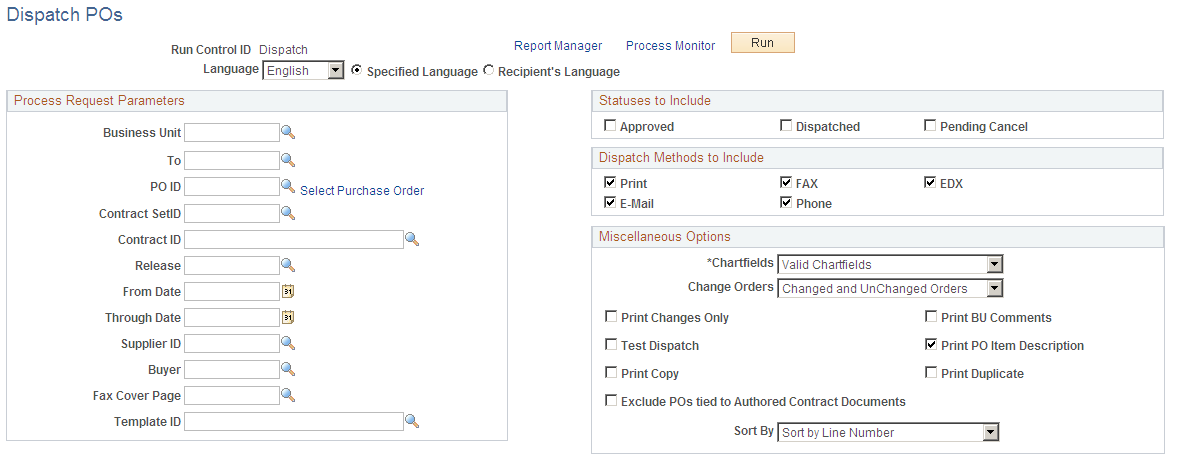 Dispatch Purchase Orders page