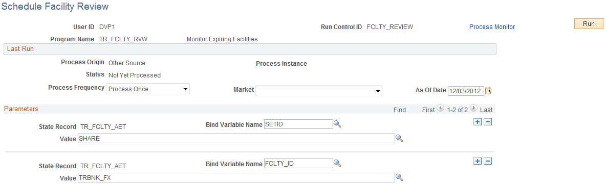 Schedule Facility Review page