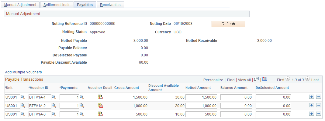 Adjust Netting - Payables page