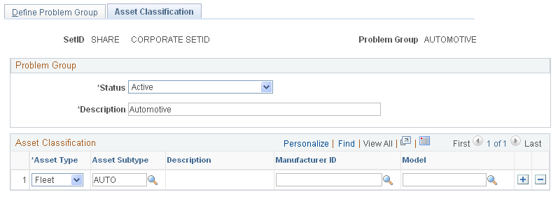 Asset Classification page