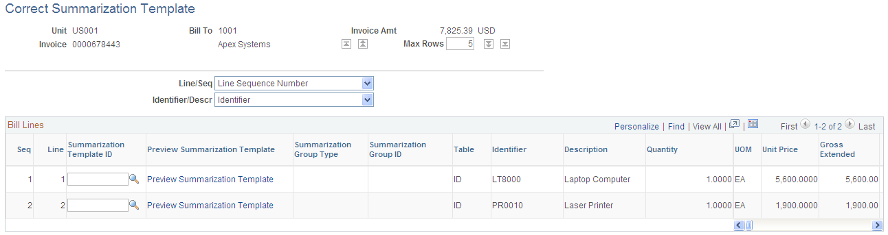 Correct Summarization Template page