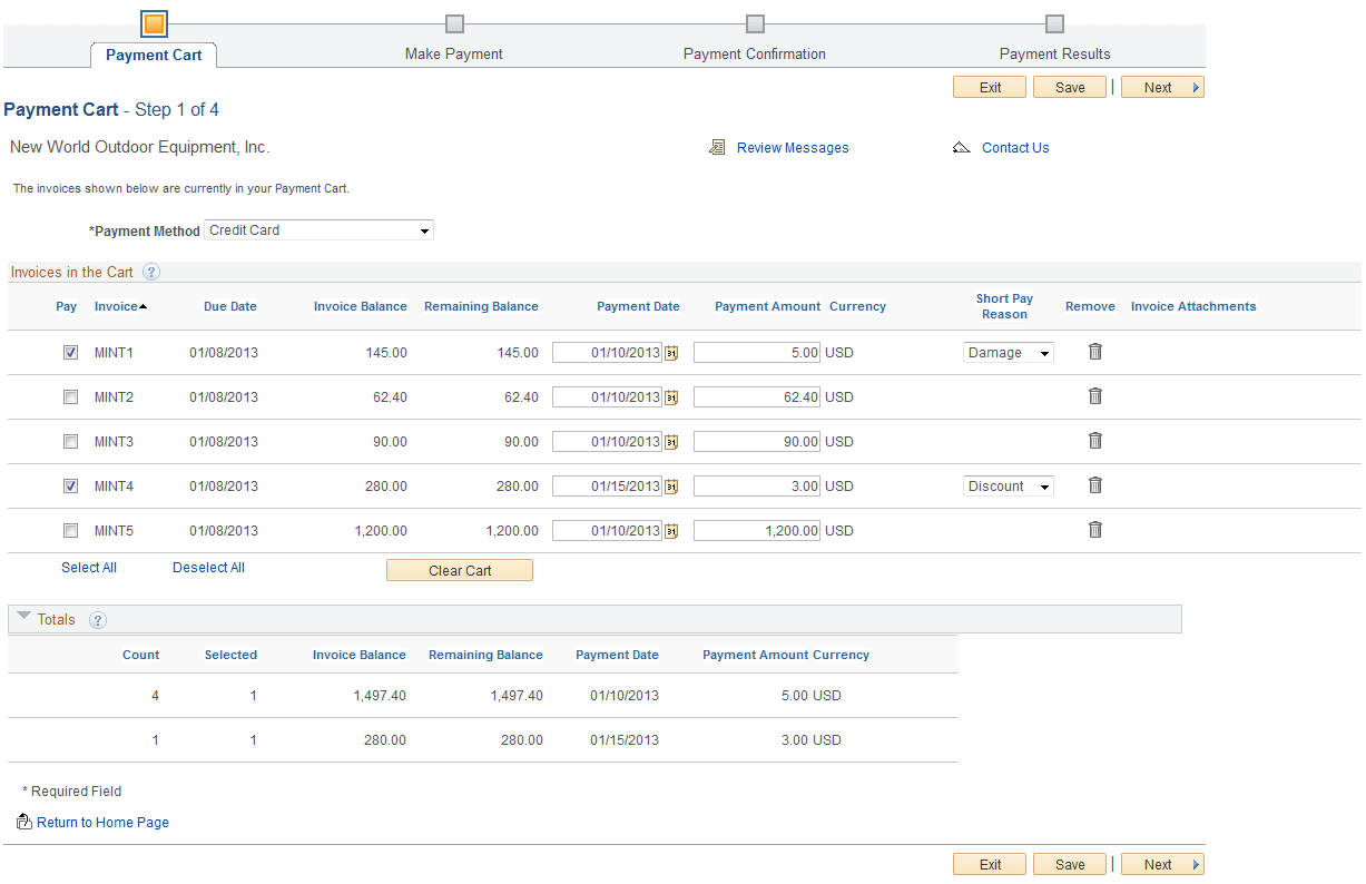 Payment Cart - Step 1 of 4 for a credit card payment (traditional model)