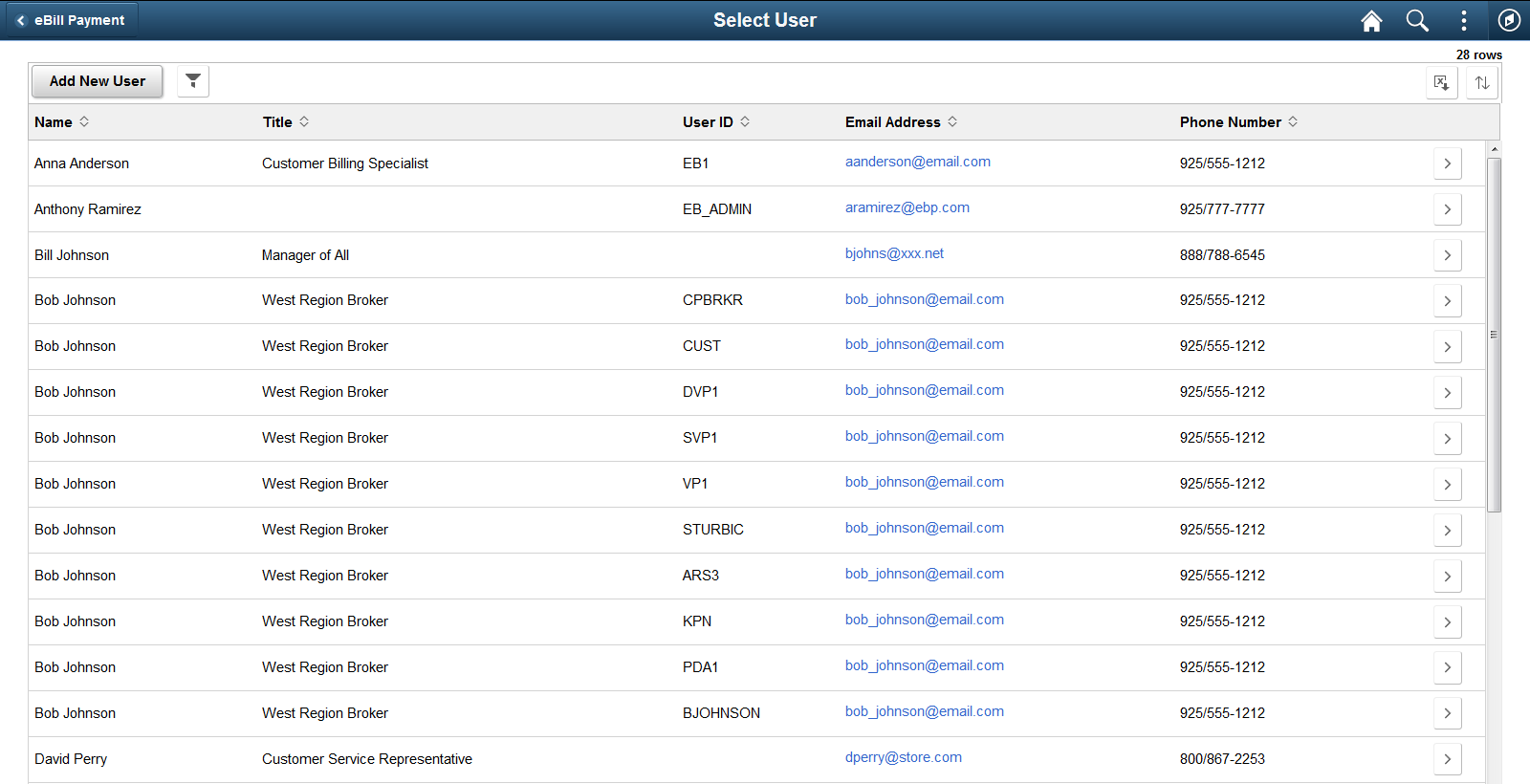 Select User page (LFF only)