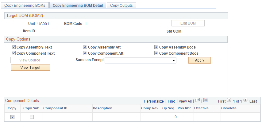 Copy Engineering BOM Detail page