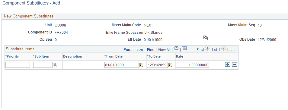 Component Substitutes - Add page
