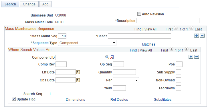 BOM Mass Maintenance Codes - Search page