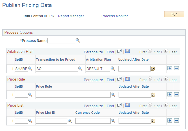 Publish Pricing Data page