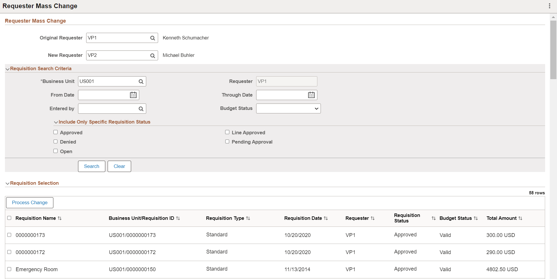 Requester Mass Change Page