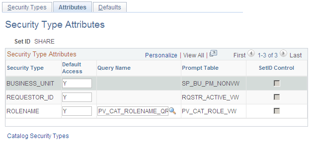 Security Type Attributes page