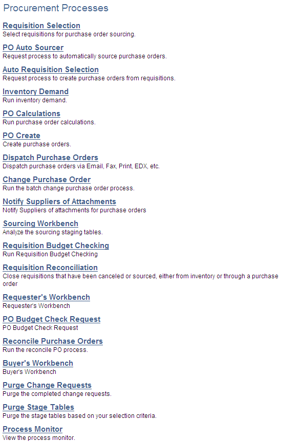 Procurement Processes page