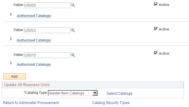 Catalog Security page (2 of 2)