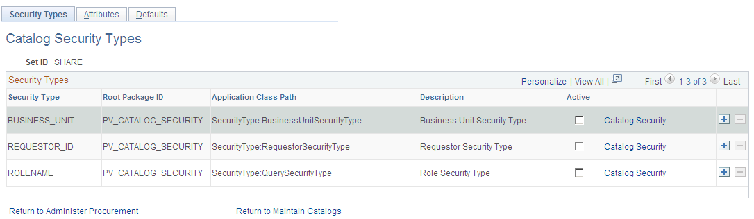 Catalog Security Types page