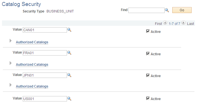 Catalog Security page (1 of 2)