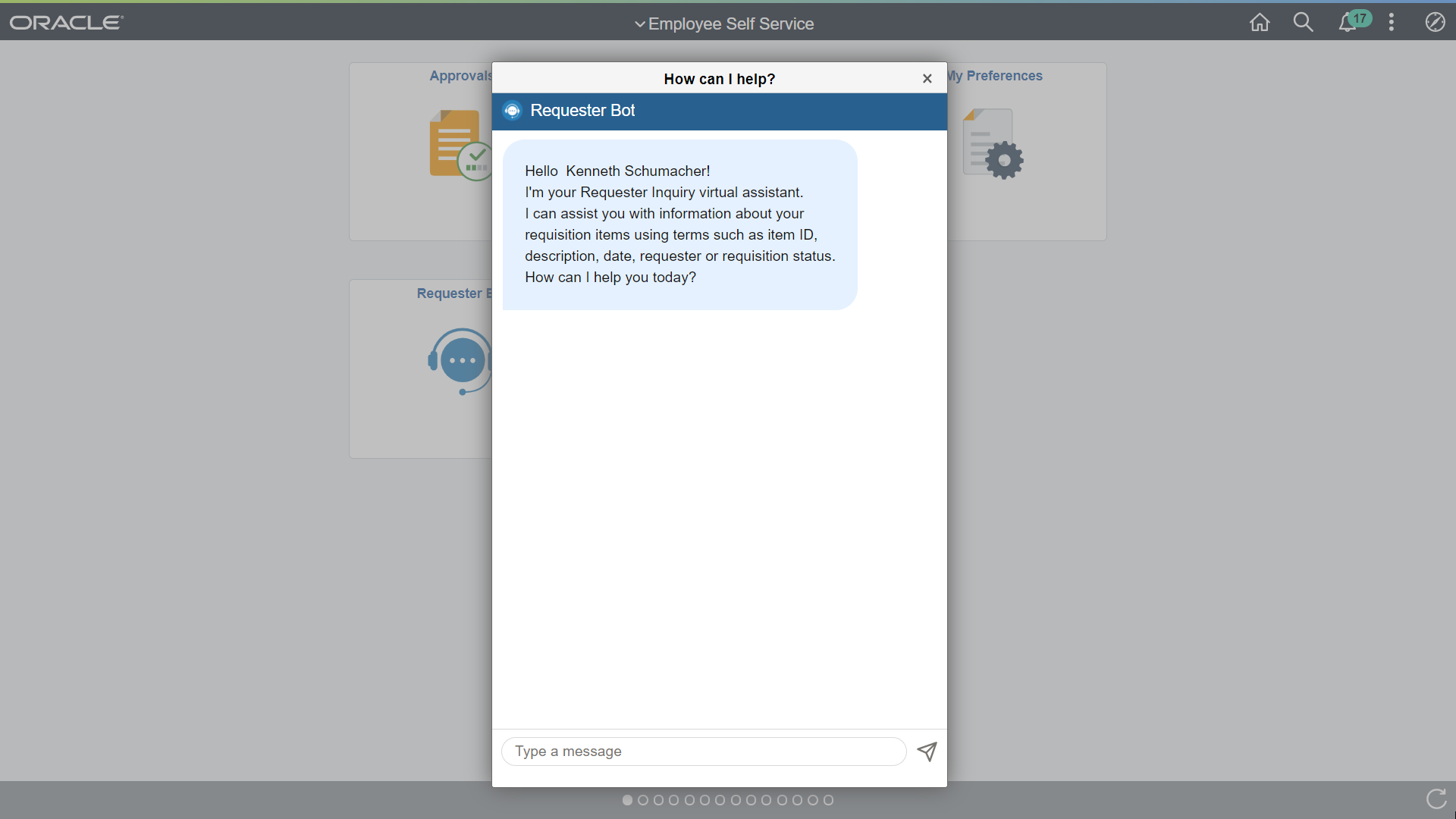 Requester BOT chat window