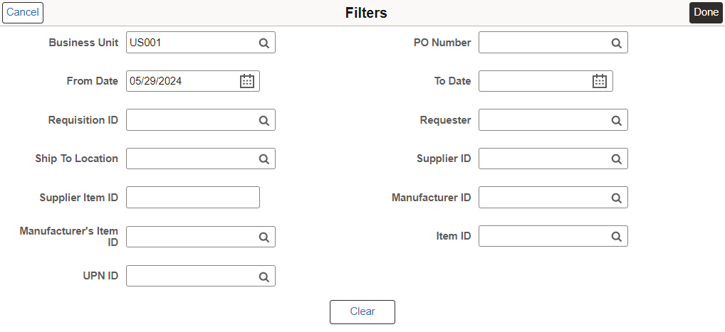 Create Receipt - Filters