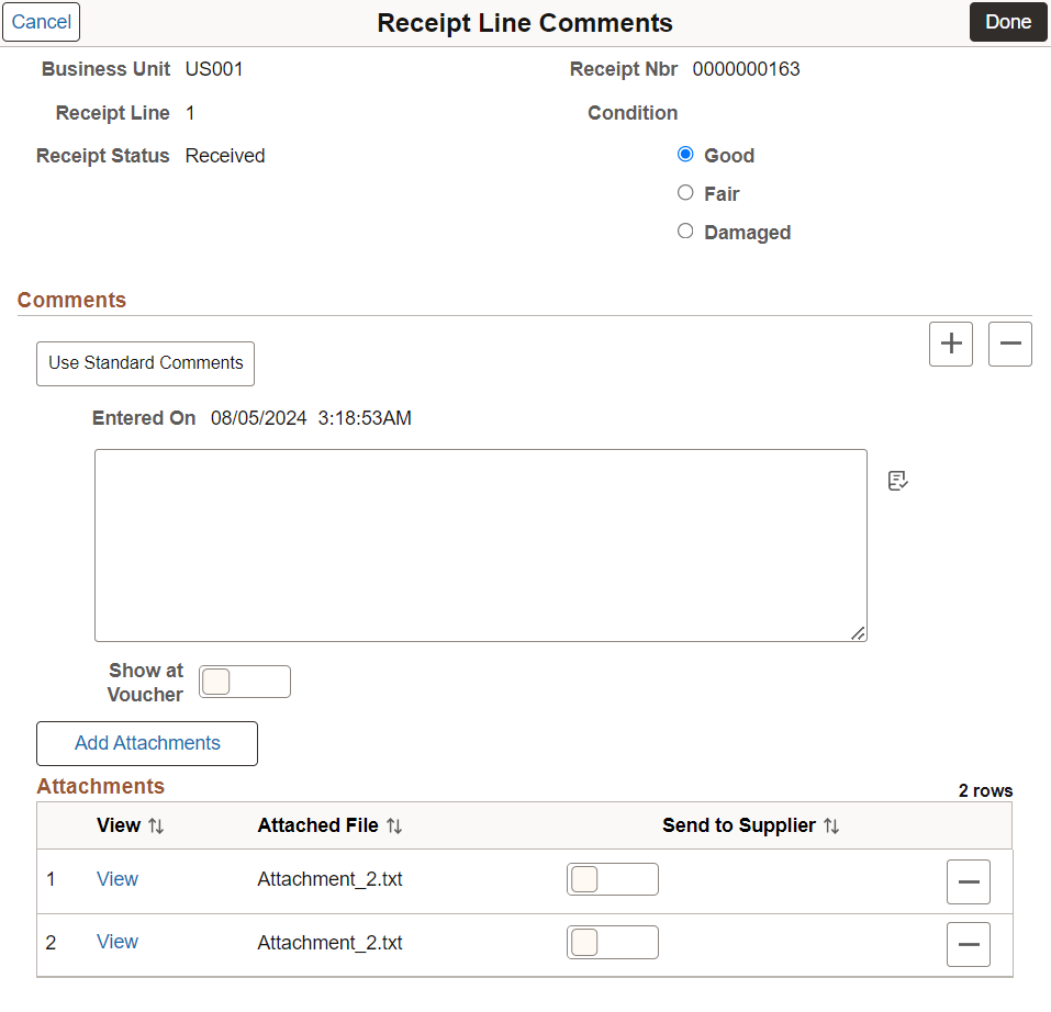 Receipt Line Comments