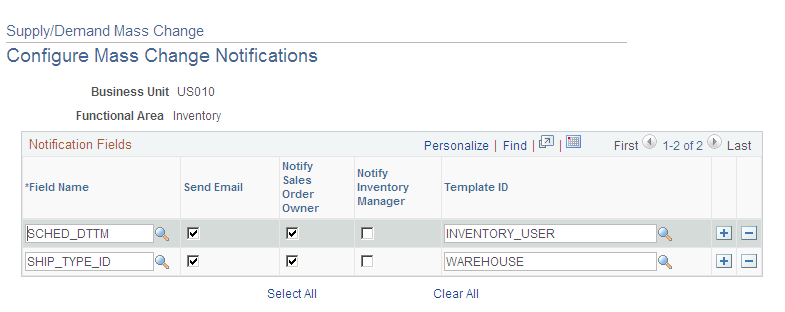 Supply/Demand WorkCenter - Setup Mass Change Notification