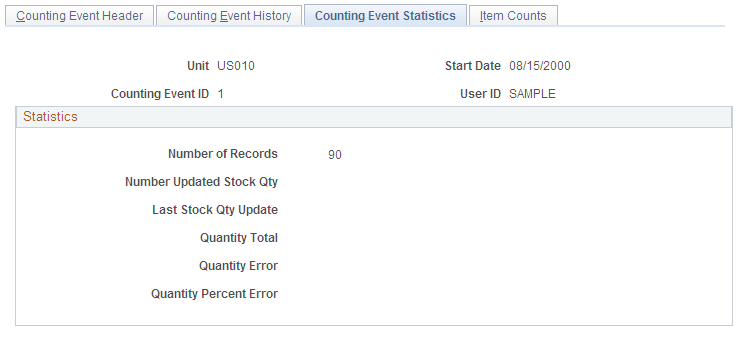 Counting Event Statistics page