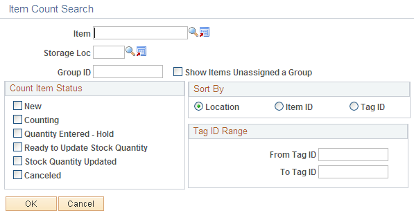 Item Count Search page