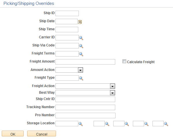 Picking/Shipping Overrides page