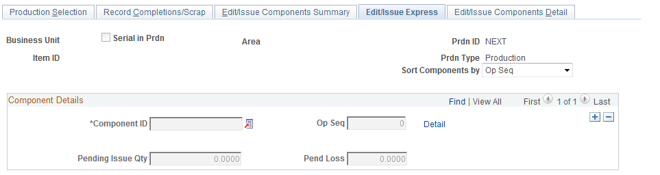 The Record Completions and Scrap-Edit/Issue Express page