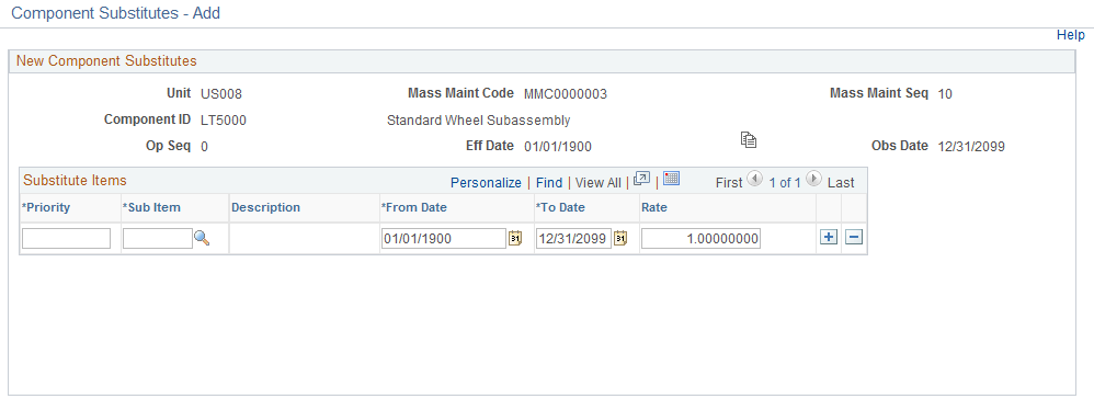 Component Substitutes - Add page