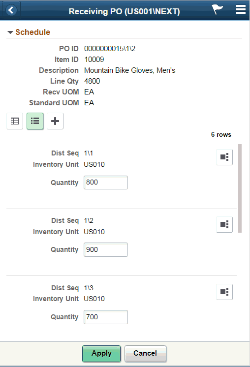 Receiving PO - Distribution Lines List View Page