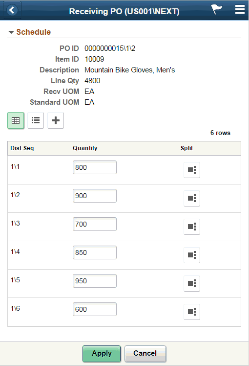 Receiving PO - Distribution Lines Grid View Page
