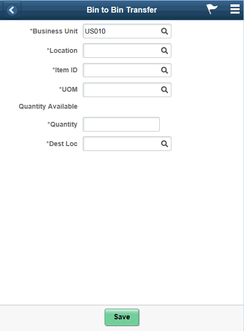 Bin to Bin Transfer - Fluid page