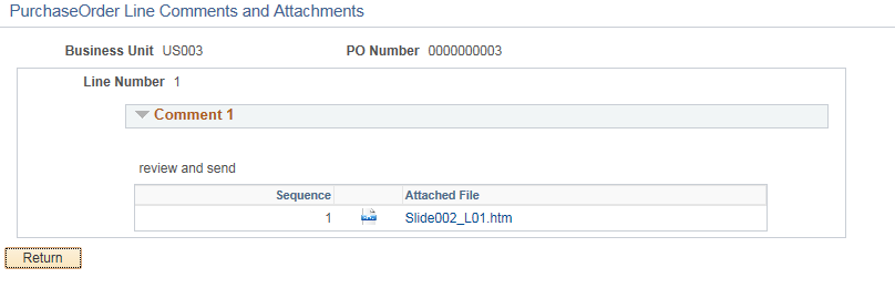 Purchase Order Line Comments page