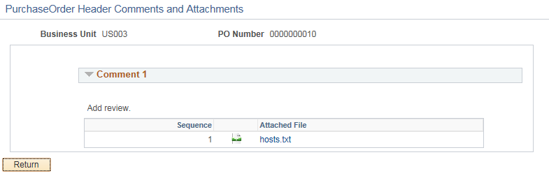 PO header comments and attachments