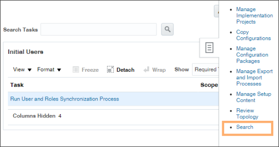 「検索」フィールドが強調表示されたサイド・パネル