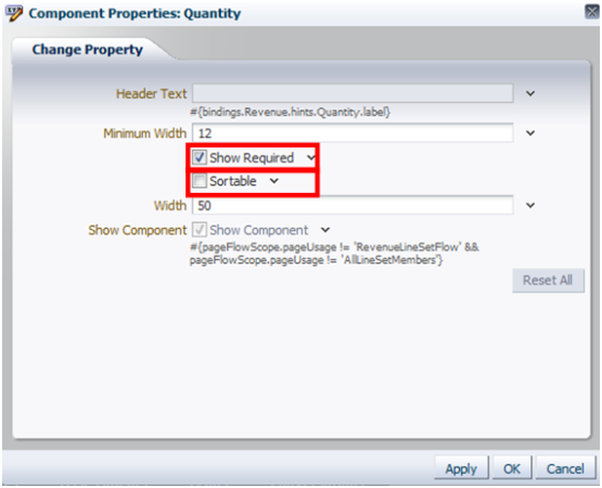 この図は、フィールドをソート不可および必須として 選択する様子を示しています。