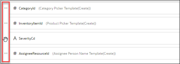 フィールドの移動に使用されるコントロールの詳細。