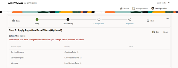 取込みデータの適用フィルタ・ページ。