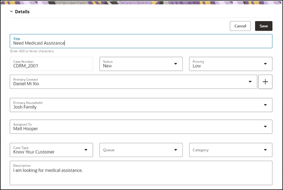 イメージは、ケース編集ページの詳細を示しています