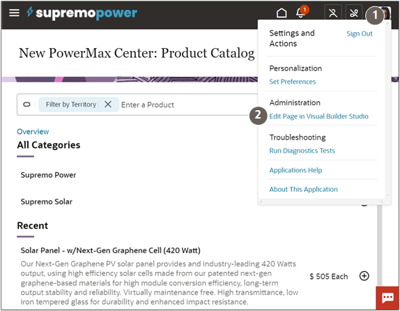 「設定およびアクション」メニュー