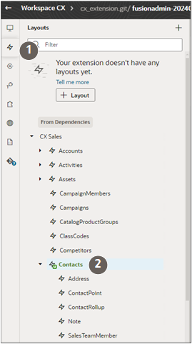「レイアウト」タブと「担当者」を強調するスクリーンショット。