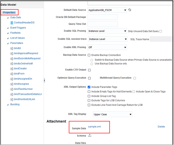 「データ・モデル」ページの「添付」セクションのスクリーンショット